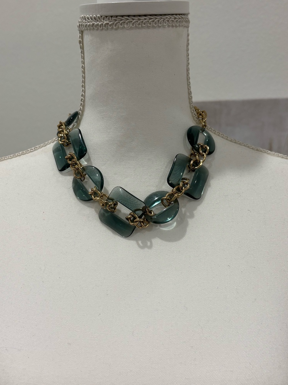 Gold Chain Necklace with Teal Resin Links